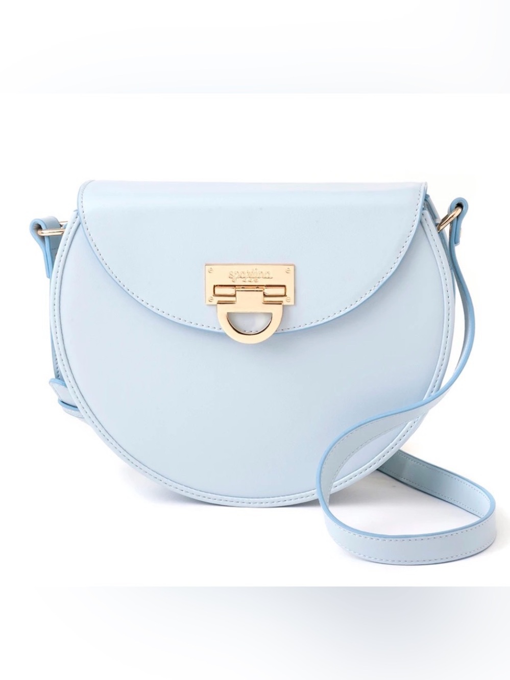 Spartina 449 Canteen Crossbody Bag Dove Blue Leather Round Purse⁠